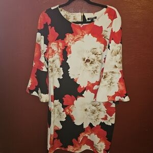 Roz & Ali Red, Black and Cream Floral Bell Sleeve Dress